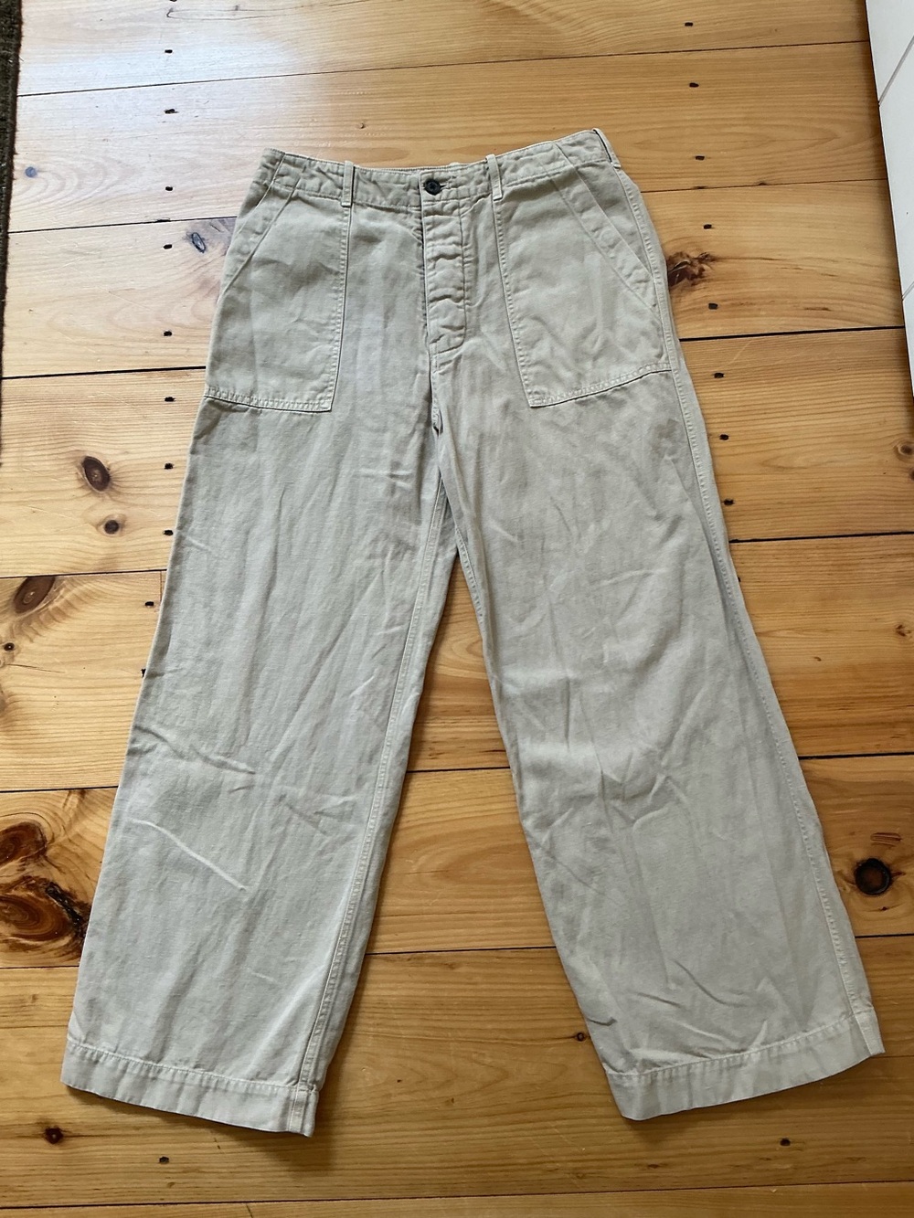 Nili Lotan Leon Boy Cotton Linen Utility Pants Khaki Size 6